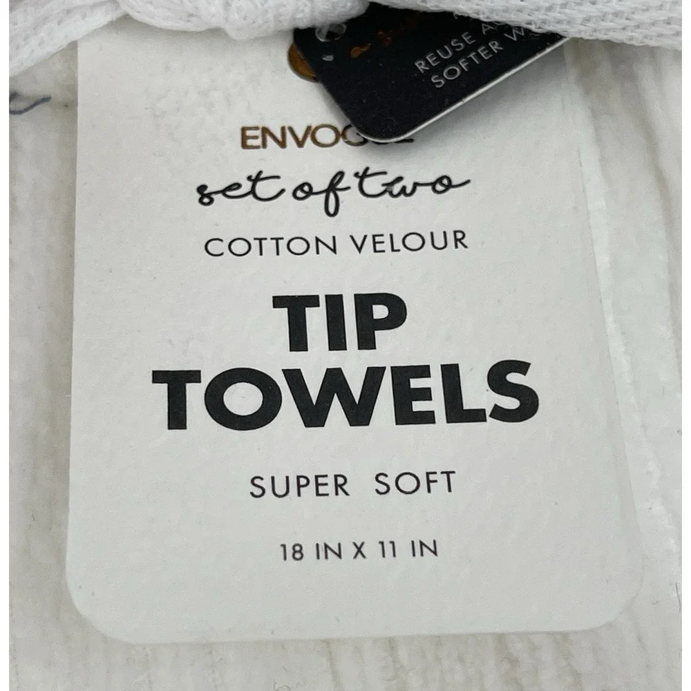 Envogue White Set of 2 Velour Tip Towels Embroidered Pink Coral Cats Kitties NWT